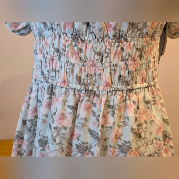 Trixxi Blue/ Aqua / Pink  Floral Puff Sleeve Maxi Dress, Size L. - Picture 3 of 15